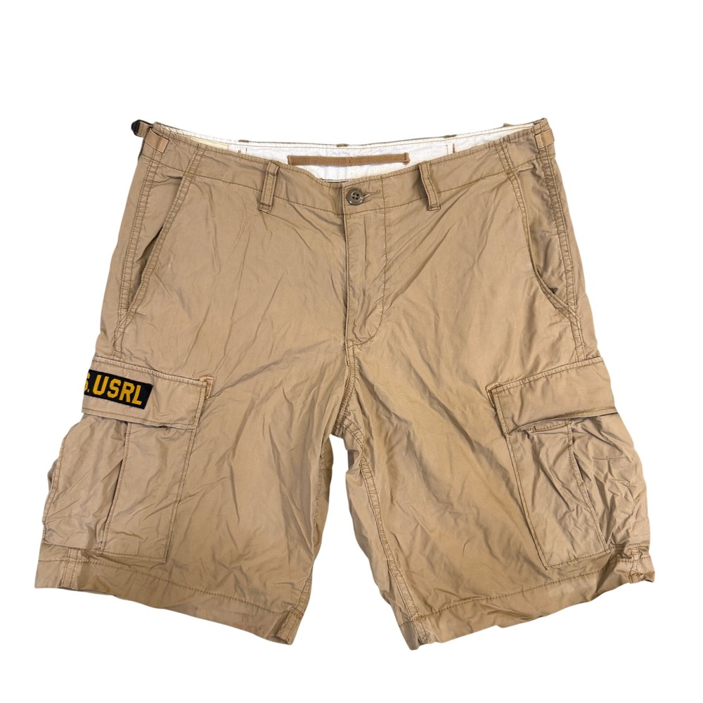 Denim & Supply Ralph Lauren Mens Tan Khaki Cargo Shorts Sz 34 DS USRL Logo Camo